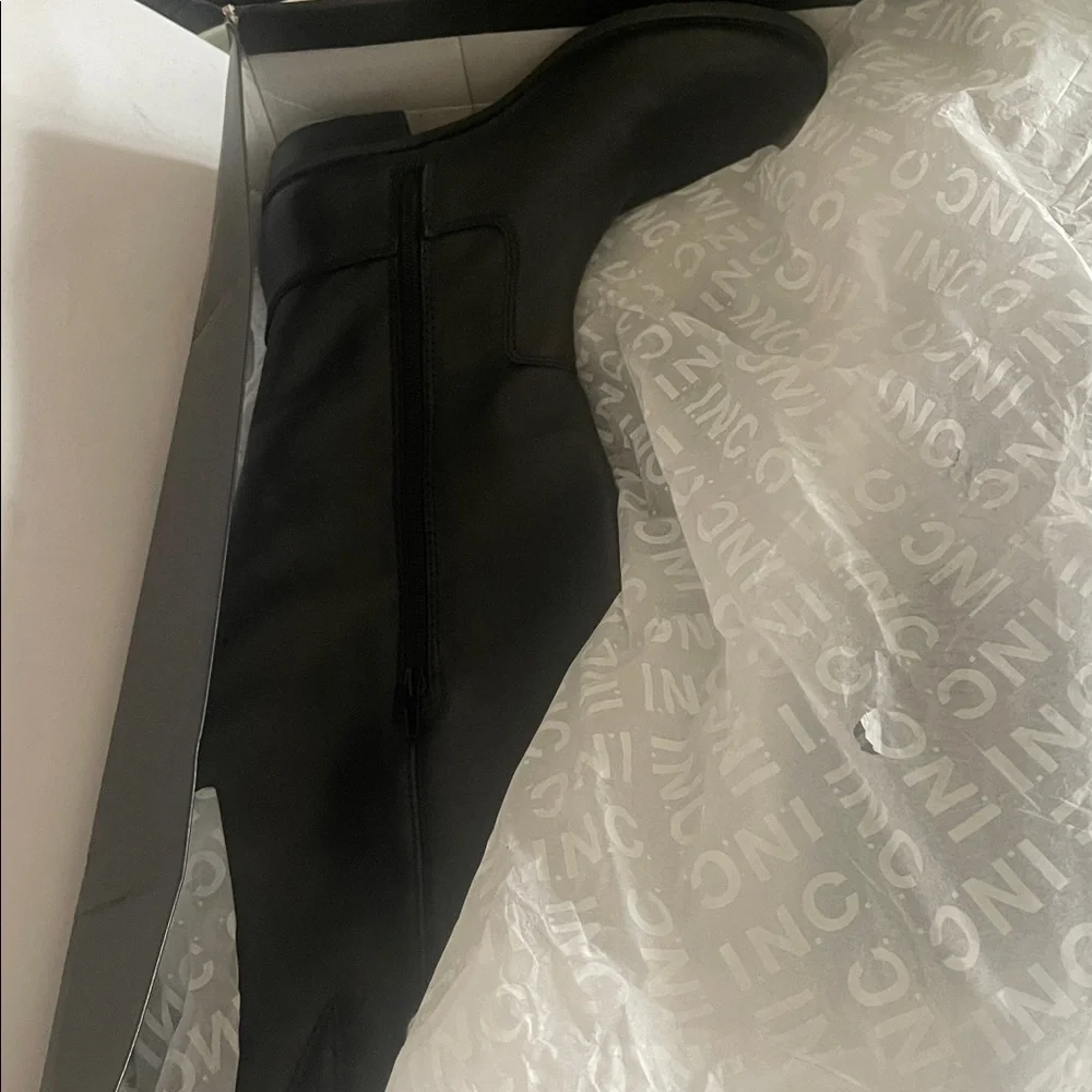 Inc black leather flat heel riding boots nib sz 6M /37